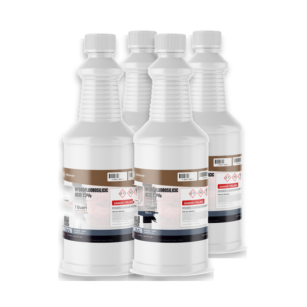 Hydrofluorosilicic Acid 23% ACS Grade four 1-quart plastic bottles for water treatment, Alliance Chemical