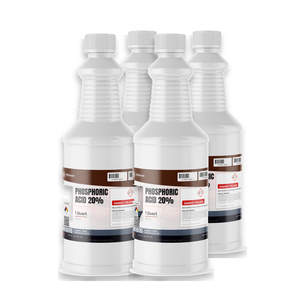 Phosphoric Acid 20% ACS Grade in four 1-quart plastic bottles, Alliance Chemical