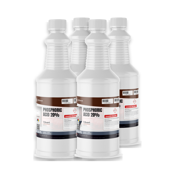 Phosphoric Acid 20% ACS Grade in four 1-quart plastic bottles from Alliance Chemical