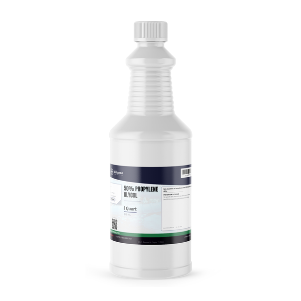 50% Propylene Glycol Technical Grade in a 1-quart white plastic bottle from Alliance Chemical
