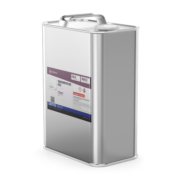 Trichloroethylene ACS grade in a 1-quart metal can from Alliance Chemical for precision vapor degreasing