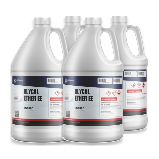 Glycol Ether EE ACS Reagent Grade in four 1-gallon plastic jugs for industrial surface cleaning, Alliance Chemical