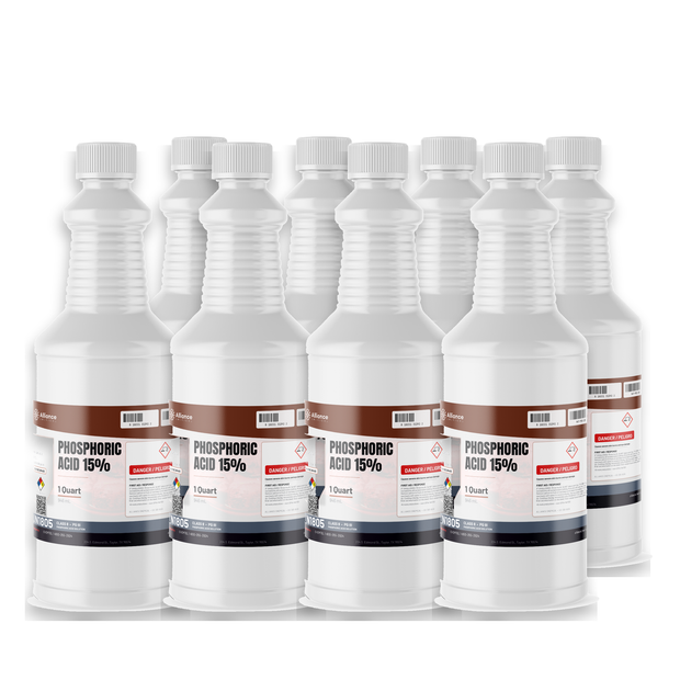 Phosphoric Acid 15% Food Grade in eight 1-quart white plastic bottles from Alliance Chemical