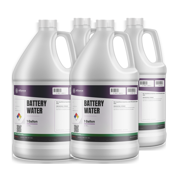 Technical grade deionized battery water, case of four 1-gallon jugs, Alliance Chemical