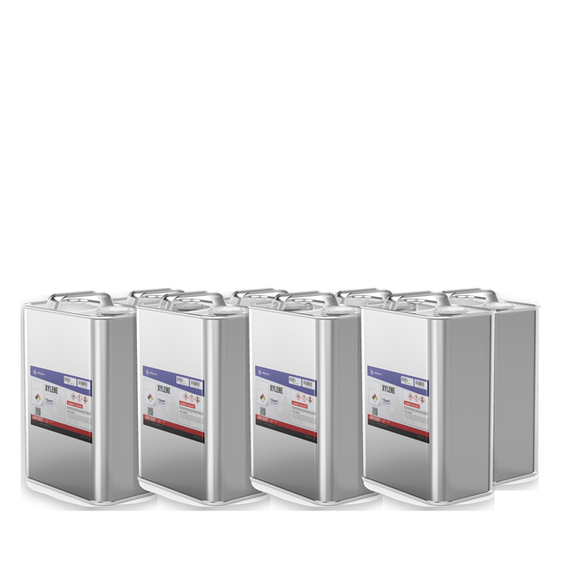 Xylene Technical Grade in eight 1-quart rectangular metal cans for coating thinning and grease removal, Alliance Chemical