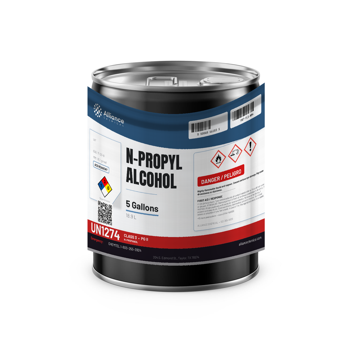 N-Propyl Alcohol ACS Reagent Grade in a 5-gallon metal pail from Alliance Chemical