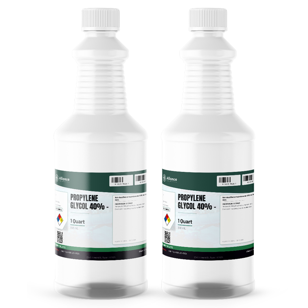 Propylene Glycol 40% Technical Grade in two 1-quart plastic bottles for heat-transfer systems, Alliance Chemical