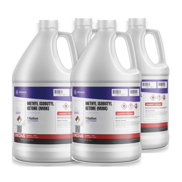 Methyl Isobutyl Ketone ACS Reagent Grade in four 1-gallon jugs for laboratory extraction, Alliance Chemical