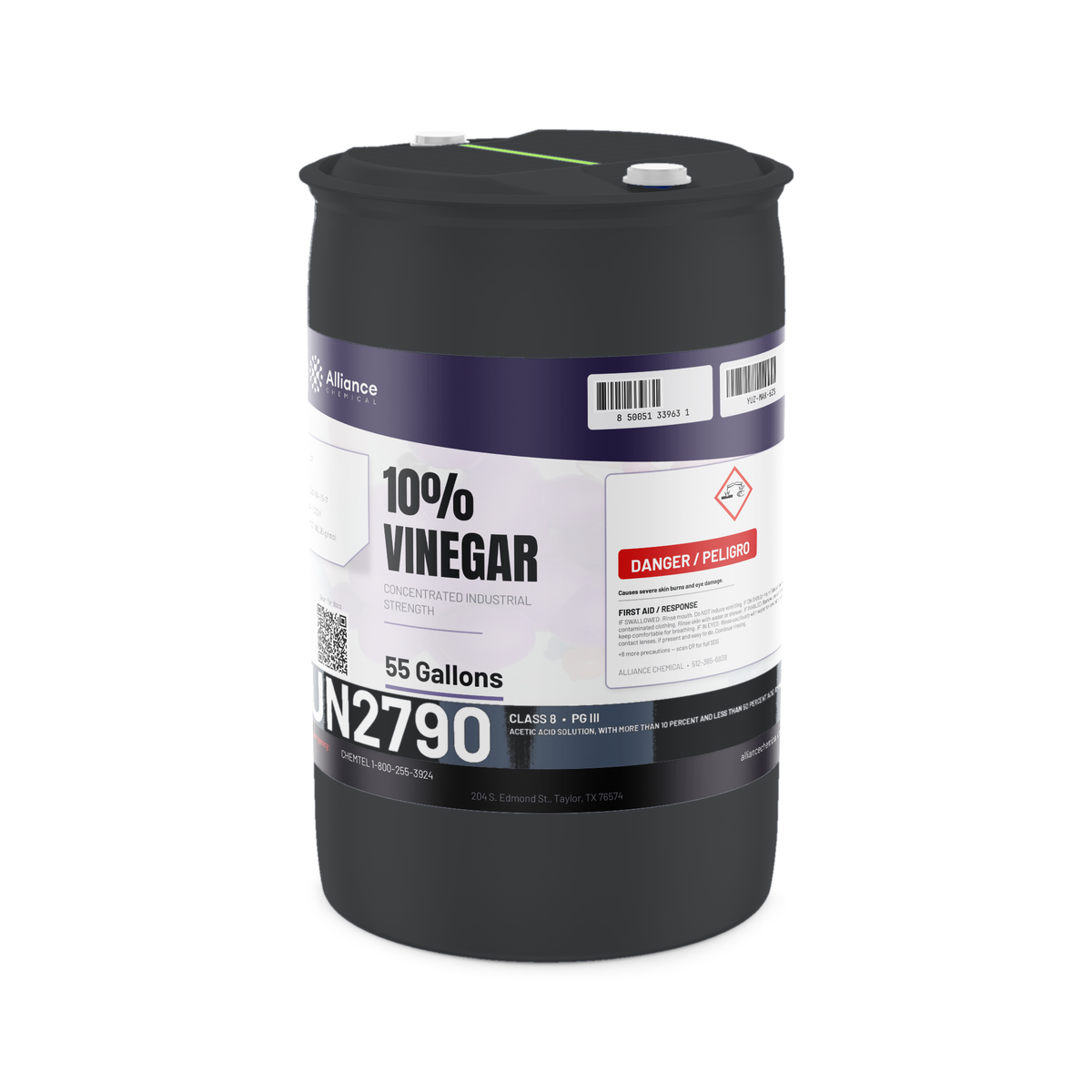 10% vinegar concentrated industrial strength in a 55-gallon drum from Alliance Chemical