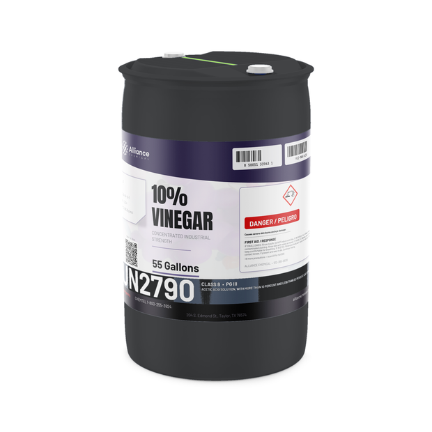 10% vinegar concentrated industrial strength in a 55-gallon drum from Alliance Chemical