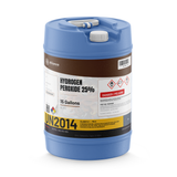 Hydrogen Peroxide 25% ACS Grade in a 15-gallon blue plastic carboy from Alliance Chemical for chemical synthesis and bleaching