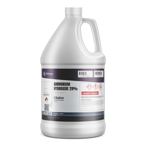 Ammonium Hydroxide 29% ACS Reagent grade 1-gallon jug for chemical synthesis and laboratory analysis, Alliance Chemical