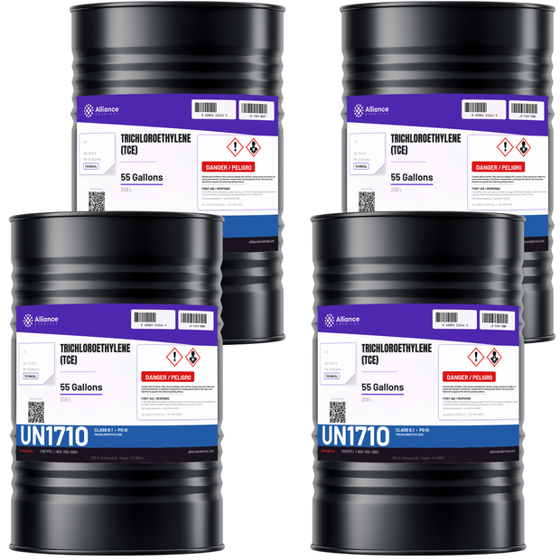 Trichloroethylene Technical Grade four 55-gallon steel drums for vapor degreasing, Alliance Chemical