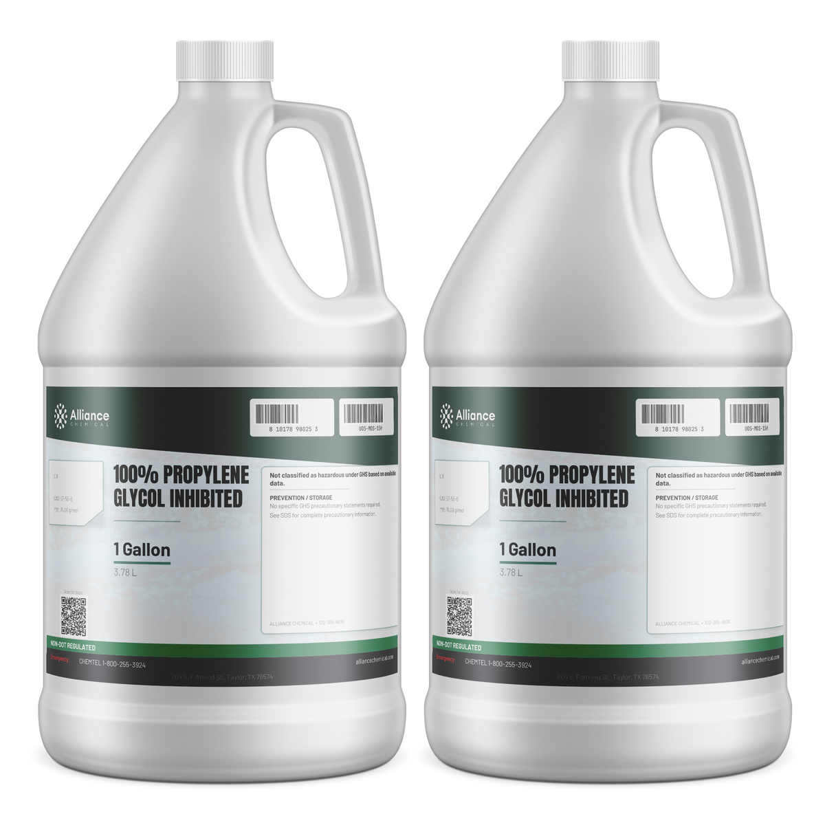 100% propylene glycol inhibited in two 1-gallon jugs for closed-loop heating and cooling, Alliance Chemical