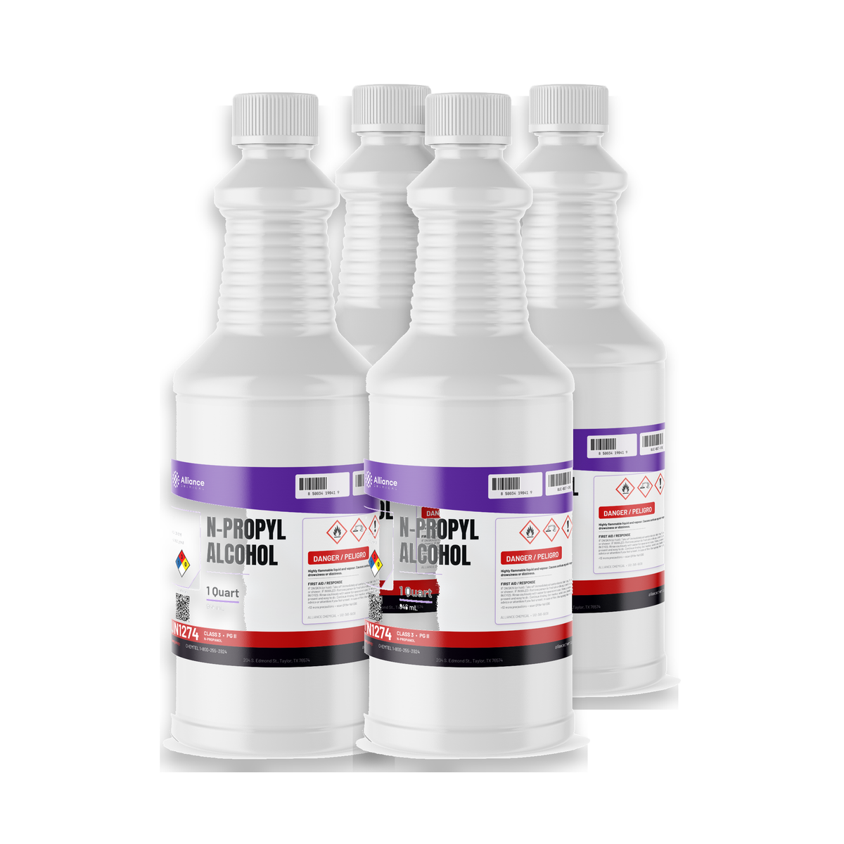 N-Propyl Alcohol 98.8% Technical Grade in four 1-quart plastic bottles, Alliance Chemical