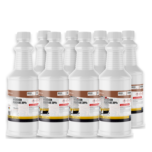 Hydrogen Peroxide 30% ACS Grade in eight 1-quart plastic bottles, Alliance Chemical for semiconductor cleaning