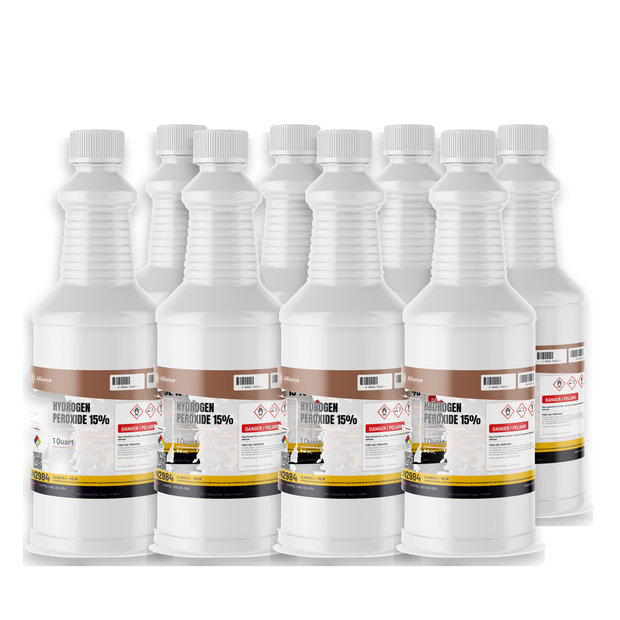 Hydrogen Peroxide 15% Technical Grade in eight 1-quart plastic bottles, Alliance Chemical