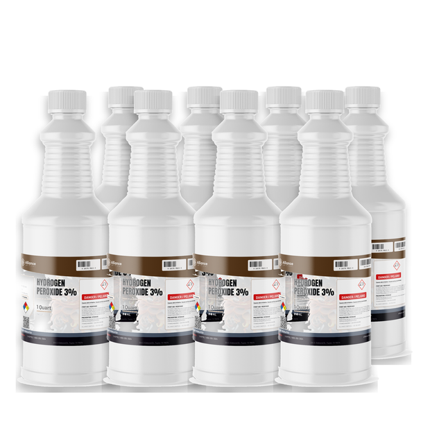 Hydrogen Peroxide 3% Technical Grade in eight 1-quart plastic bottles, Alliance Chemical
