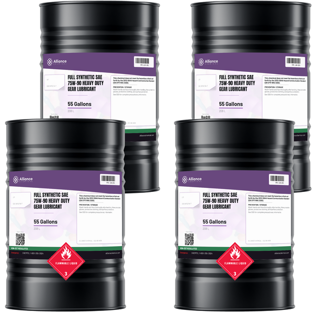 Full Synthetic SAE 75W-90 Heavy Duty Gear Lubricant, four 55-gallon drums, Alliance Chemical