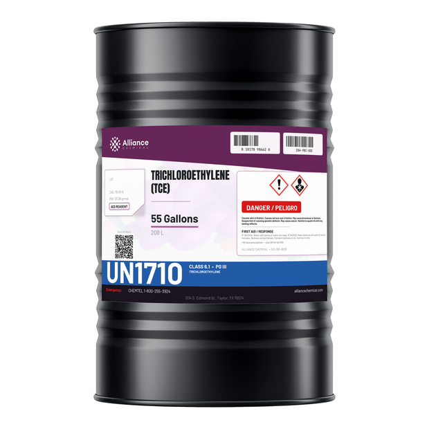 Trichloroethylene ACS Reagent Grade in a 55-gallon drum from Alliance Chemical for precision vapor degreasing