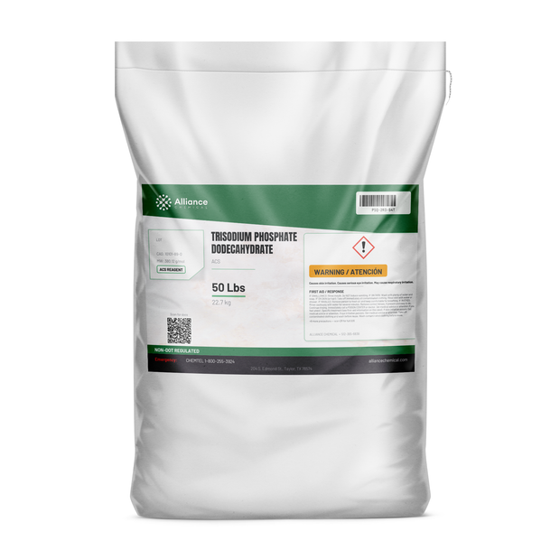 Trisodium Phosphate Dodecahydrate ACS Reagent Grade in a 50-lb bag for buffer preparation and heavy-duty degreasing, Alliance Chemical