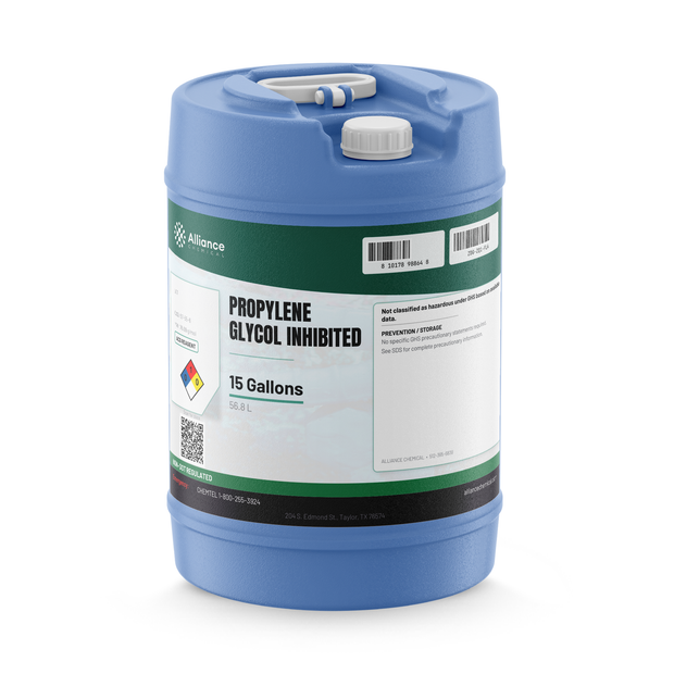 Propylene glycol inhibited ACS grade in a 15-gallon blue plastic carboy, Alliance Chemical
