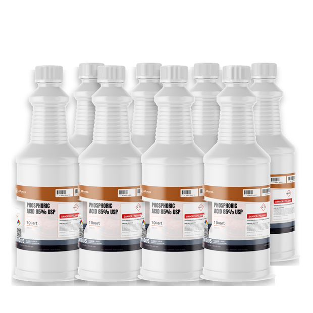 Phosphoric Acid 85% USP Food Grade in a case of eight 1-quart bottles, Alliance Chemical