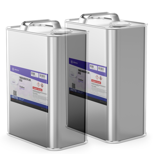 Trichloroethylene Technical Grade in two 1-gallon metal cans for vapor degreasing, Alliance Chemical