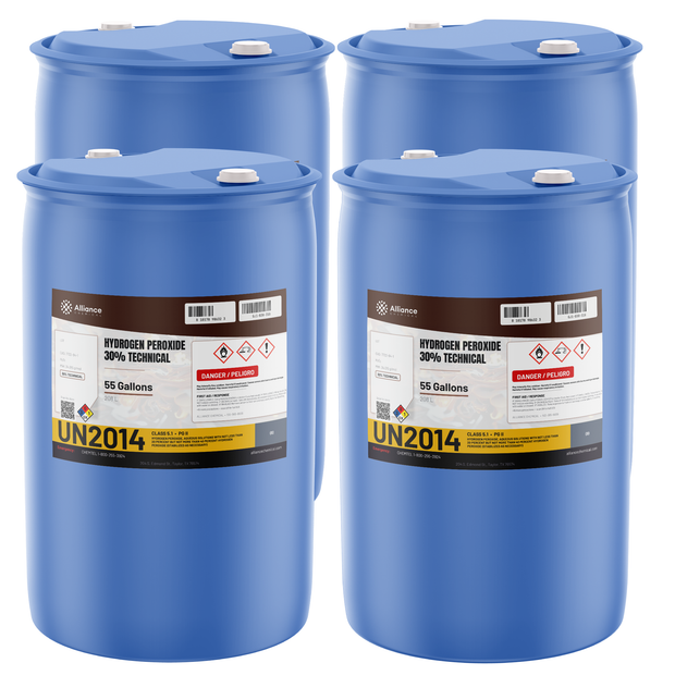 Hydrogen Peroxide 30% Technical Grade in four 55-gallon drums from Alliance Chemical