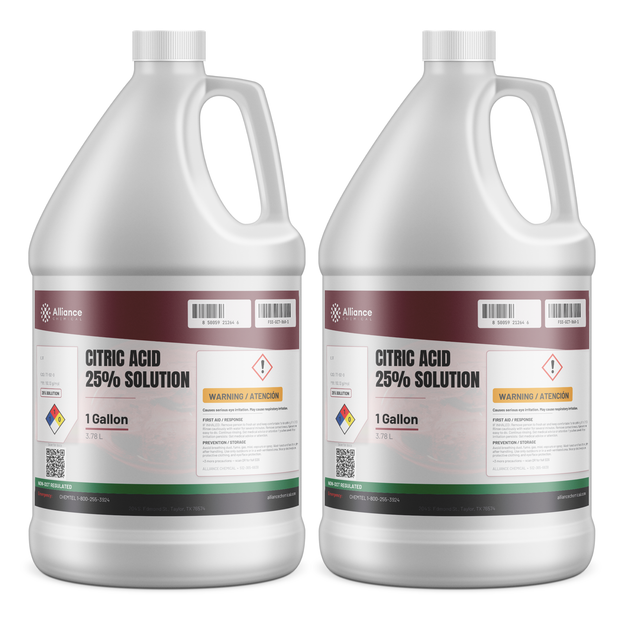 Citric Acid 25% Solution, two 1-gallon jugs, Alliance Chemical for rust and scale removal
