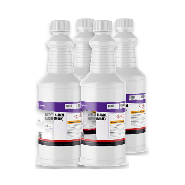 Methyl n-Amyl Ketone ACS grade in four 1-quart plastic bottles for high-solids coating formulation, Alliance Chemical