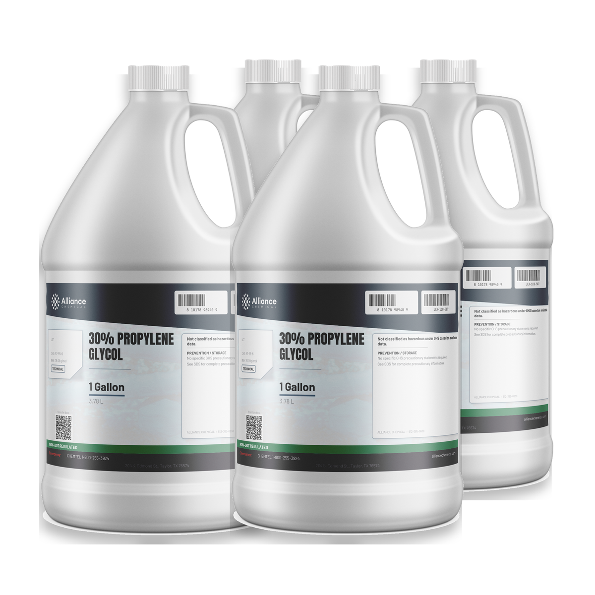 30% Propylene Glycol Technical Grade in four 1-gallon plastic jugs from Alliance Chemical