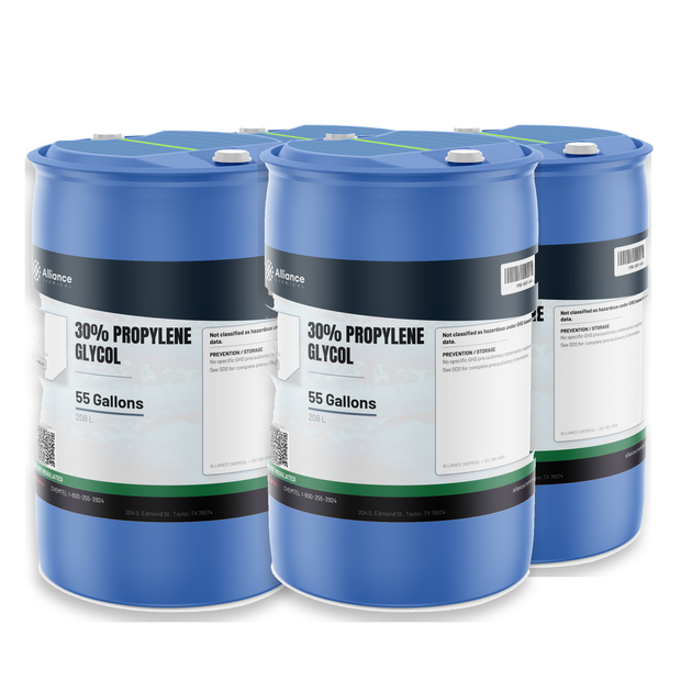 30% Propylene Glycol Technical Grade in four 55-gallon drums for HVAC hydronic loops, Alliance Chemical