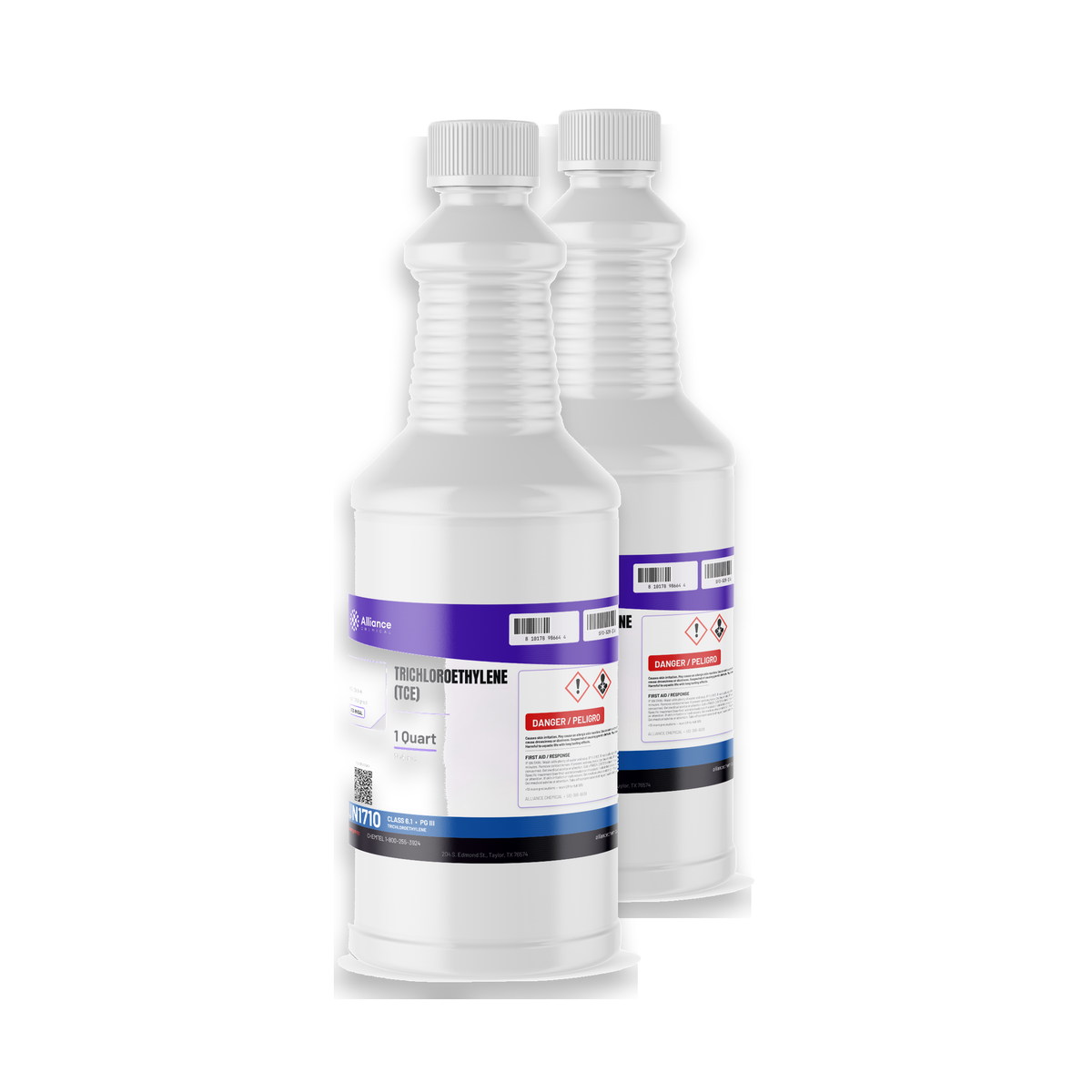 Trichloroethylene Technical Grade in two 1-quart plastic bottles from Alliance Chemical for vapor degreasing