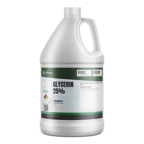 Glycerin 25% Food Grade in a 1-gallon plastic jug for food and beverage processing from Alliance Chemical