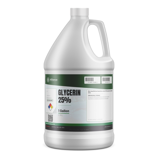 Glycerin 25% Food Grade in a 1-gallon plastic jug for food and beverage processing from Alliance Chemical