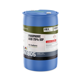 Phosphoric Acid 75% USP Food Grade in a blue 55-gallon drum, Alliance Chemical for rust removal and metal preparation