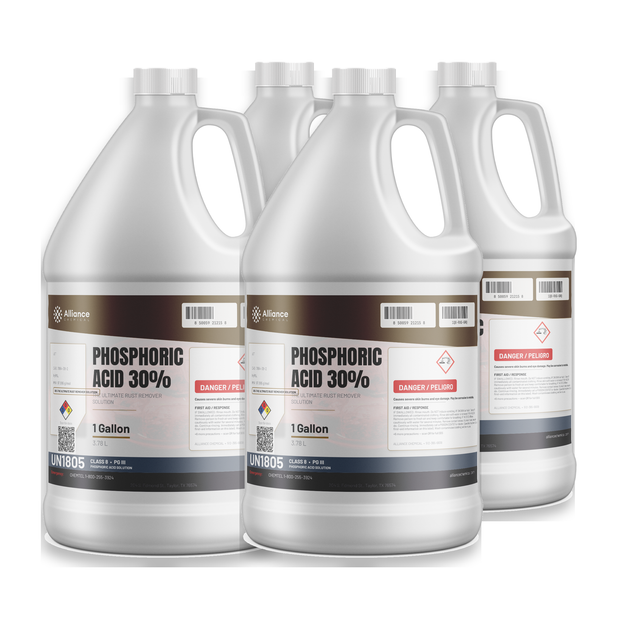 Phosphoric Acid 30% Technical Grade in a case of four 1-gallon jugs from Alliance Chemical for rust conversion