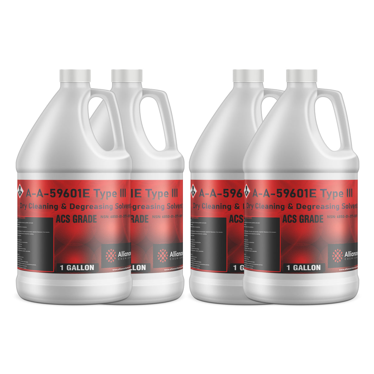 Alliance Chemical 4x1-gallon Alliance Type III ACS-grade dry cleaning & degreasing solvent (A-A-59601E) in HDPE containers
