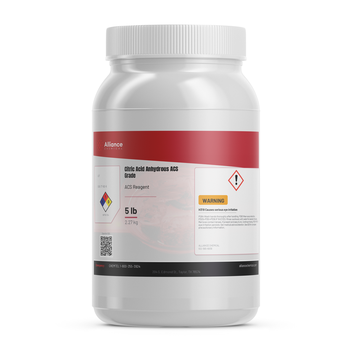 Citric Acid Anhydrous - ACS Reagent Grade - 5 Lbs.