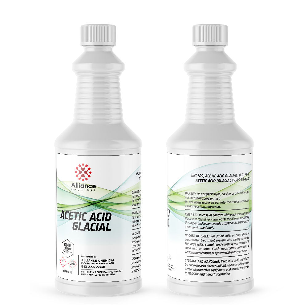 2-quart HDPE bottle of glacial acetic acid by Alliance Chemical