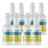Seven 1-quart plastic bottles of Alliance Chemical Acetic Acid Glacial ACS Grade with white ribbed screw caps and product ...