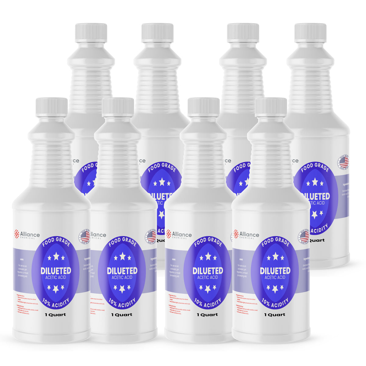 Alliance Chemical 10% diluted acetic acid food grade in white 1-quart plastic bottle with screw cap
