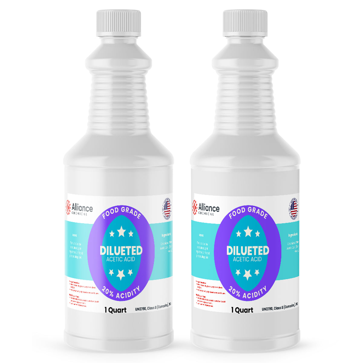 Alliance Chemical 20% diluted acetic acid food grade in clear 1-quart HDPE bottle with screw cap