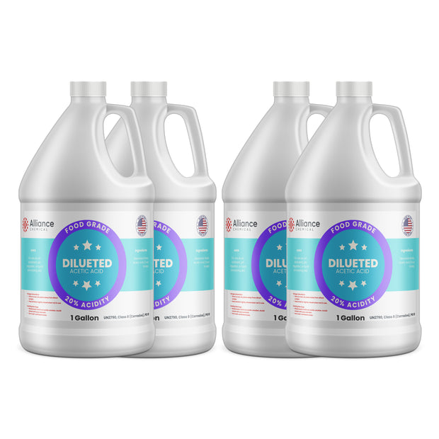 Alliance Chemical 20% diluted acetic acid food grade in four 1-gallon HDPE jugs with handles