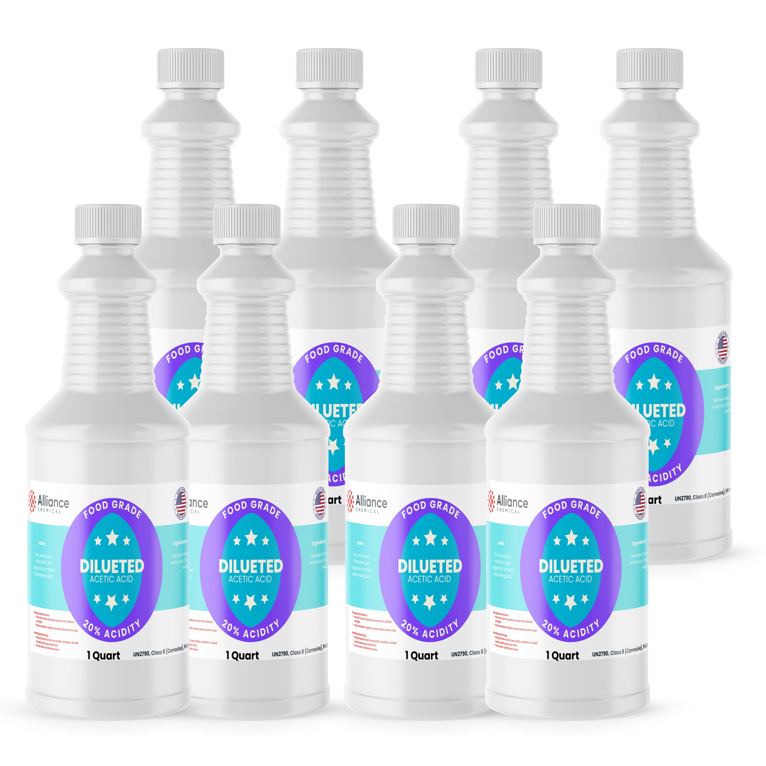 Alliance Chemical 20% diluted acetic acid food grade in clear 1-quart plastic bottle with white cap