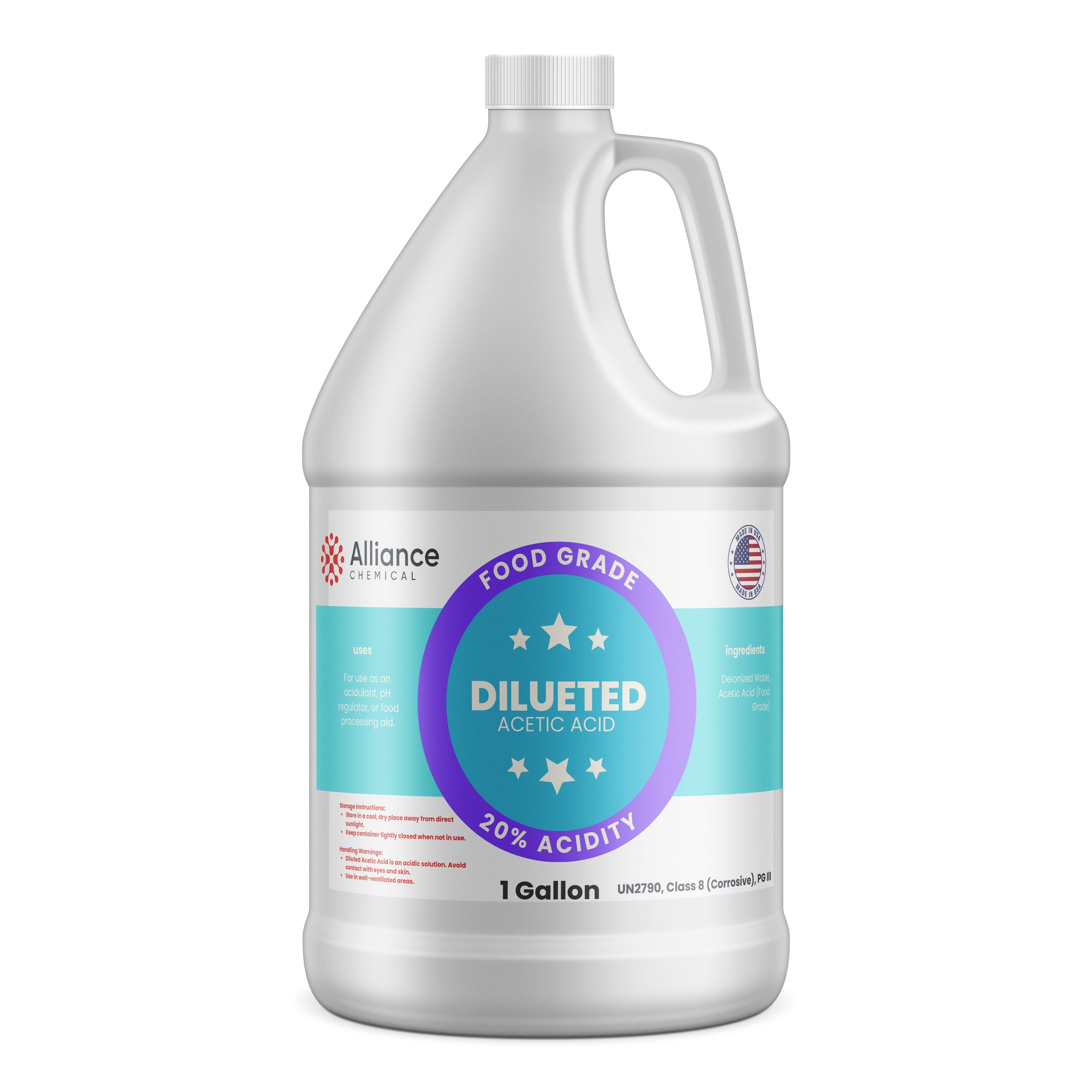 Alliance Chemical 20% diluted acetic acid food grade in 1-gallon HDPE jug with handle