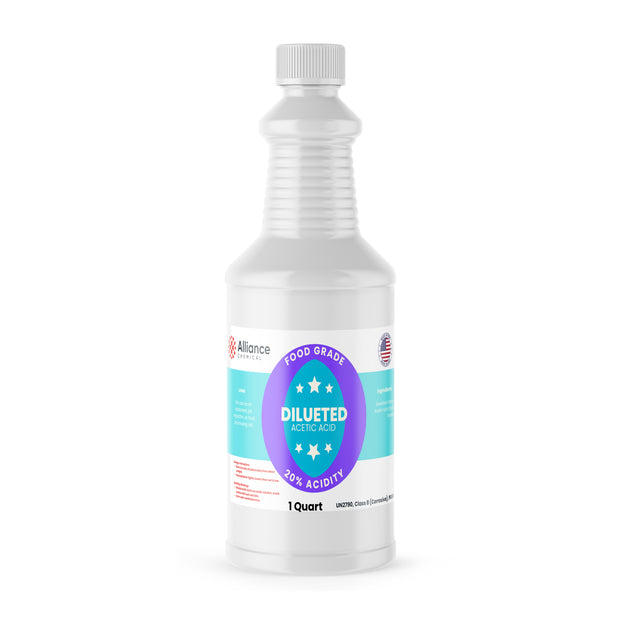 Alliance Chemical 20% diluted acetic acid food grade in clear 1-quart HDPE bottle with screw cap