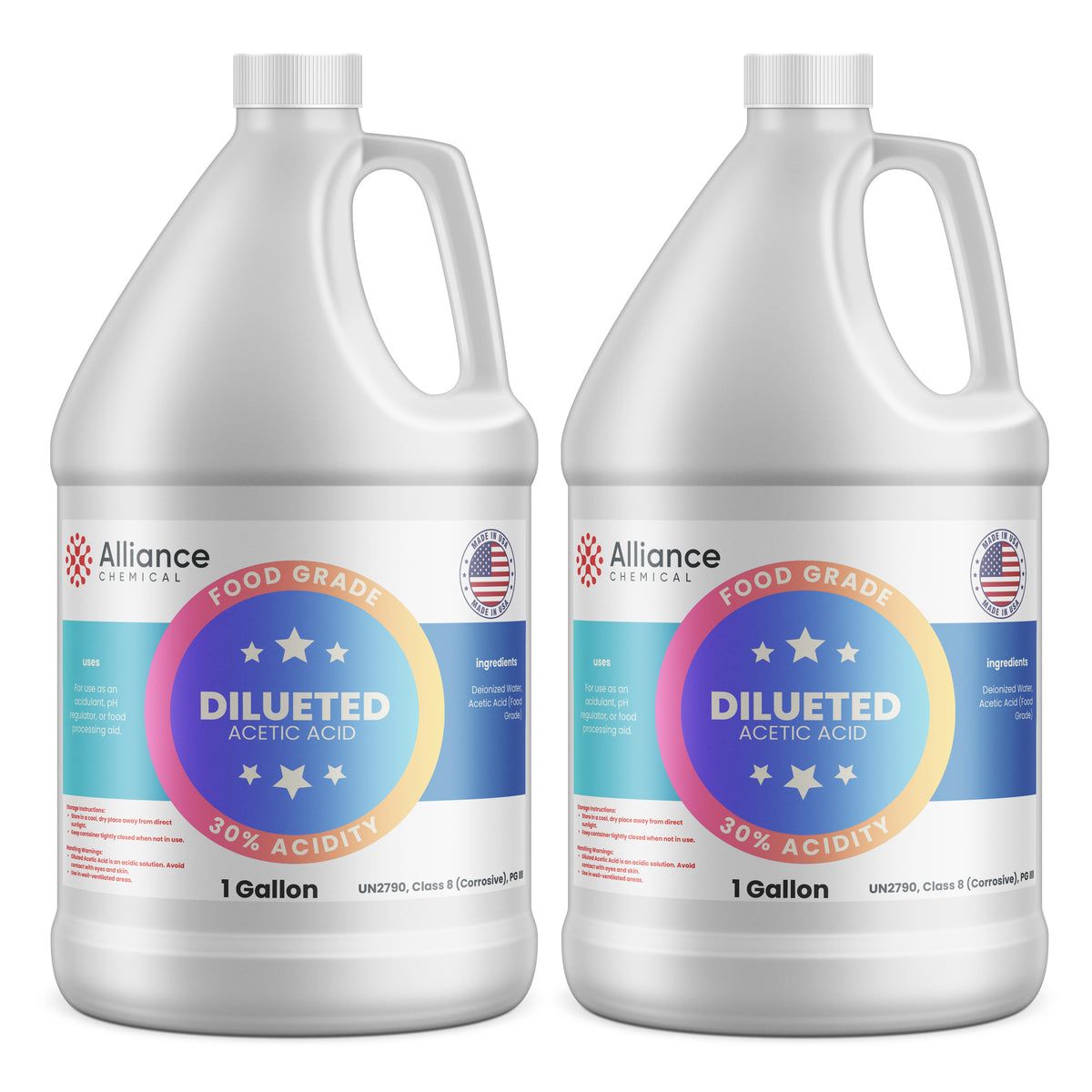 Alliance Chemical 30% diluted acetic acid food grade in white 1-gallon HDPE jug with handle
