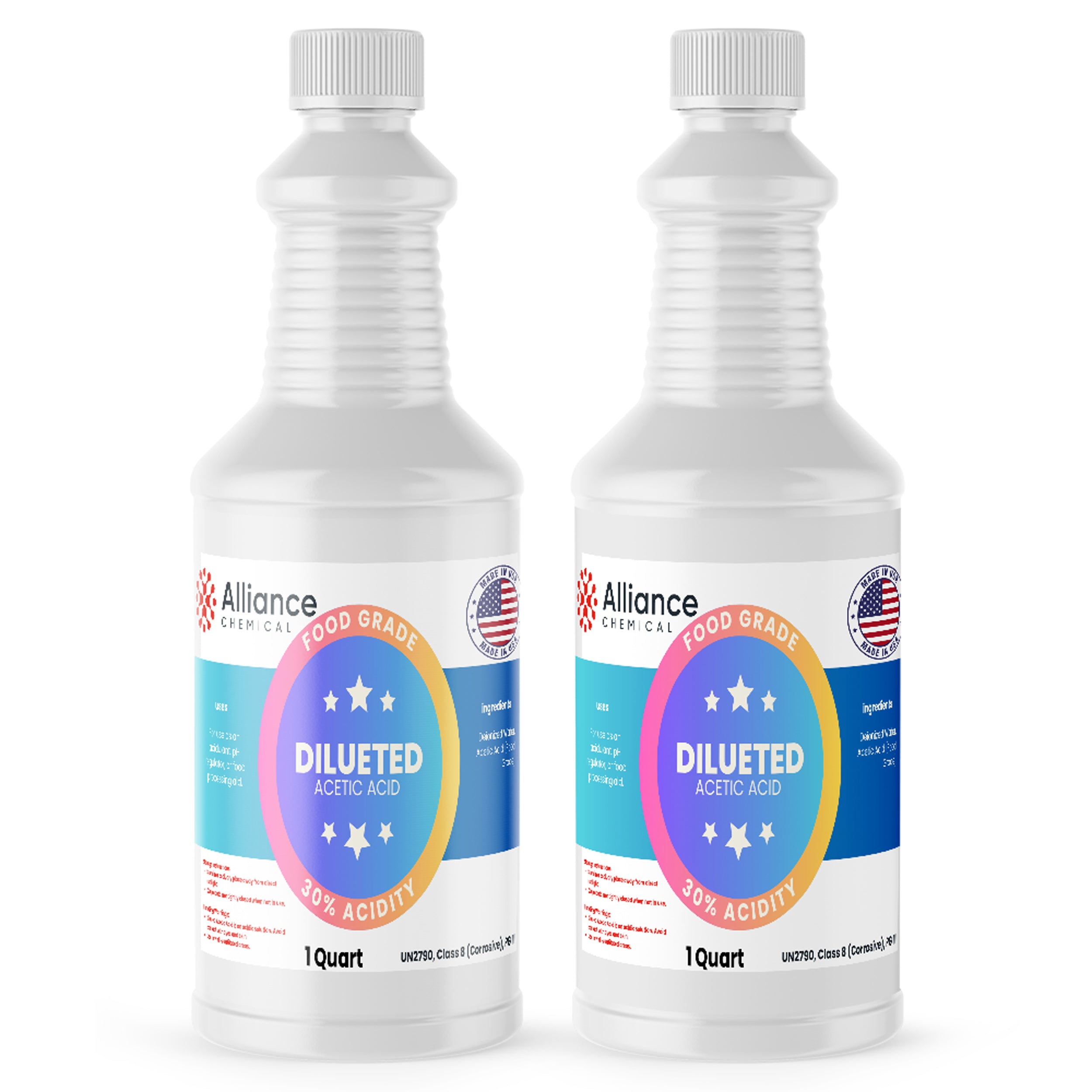 Alliance Chemical 30% diluted acetic acid food grade in clear 1 quart HDPE bottle with screw cap